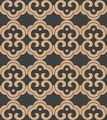 Vector damask seamless retro pattern background oriental curve spiral cross frame chain crest