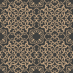 Vector damask seamless retro pattern background oriental spiral curve cross frame chain vine