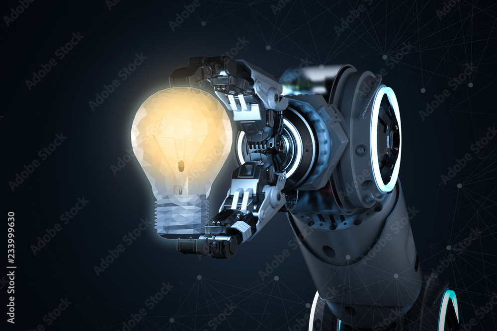 Poster robot with lightbulb