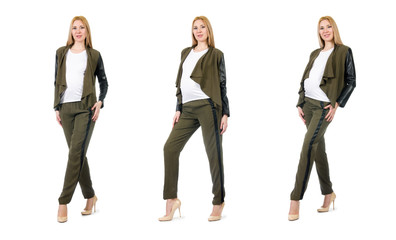 Obraz premium Pregnant woman in fashionable costume isolated on white