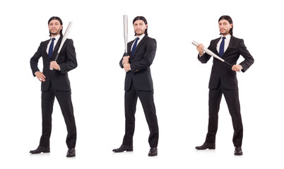 Man with baseball bat isolated on white