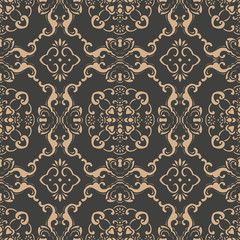 Vector damask seamless retro pattern background oriental spiral curve cross frame leaf vine flower chain