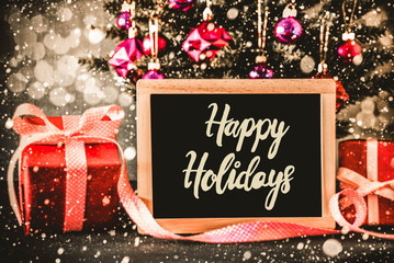 Bright Tree, Presents, Calligraphy Happy Holidays, Snowflakes