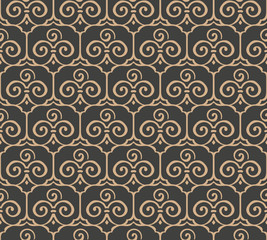 Vector damask seamless retro pattern background spiral vortex curve cross oriental frame chain crest