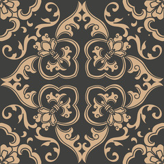 Vector damask seamless retro pattern background spiral curve cross oriental frame chain vine flower