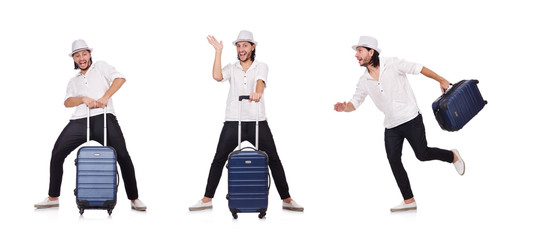 Travel vacation concept with luggage on white