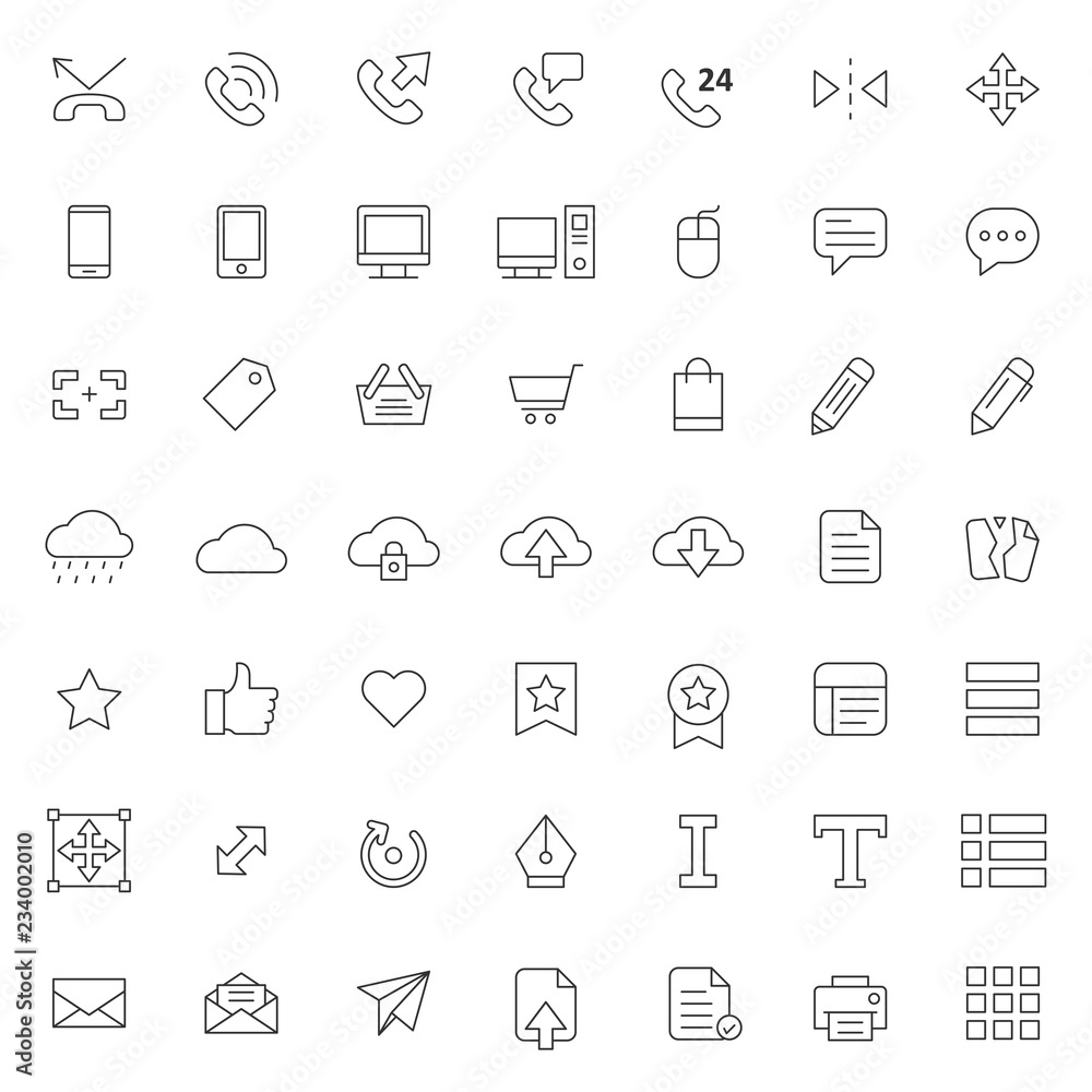 Poster big set of ui - ux icons vector design with simple outline and modern style, editable stroke