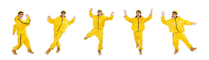 Modern dancer in yellow dress isolated on white