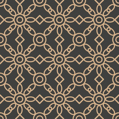 Vector damask seamless retro pattern background round curve cross geometry frame chain line