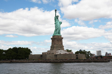 Obraz na płótnie Canvas New york ,USA-June 15 ,2018:People visit the Statue of liberty is famous in New York ,USA