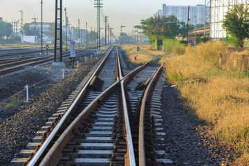 Fototapeta na wymiar Railway platform in the morning.
