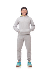 Fototapeta premium Young man exercising isolated on white background