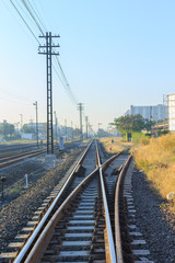 Railway platform in the morning.