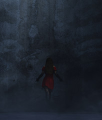 Obraz na płótnie Canvas Ghost woman in a dark room,3d rendering