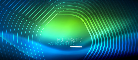 Neon glowing lines, magic energy space light concept, abstract background wallpaper design