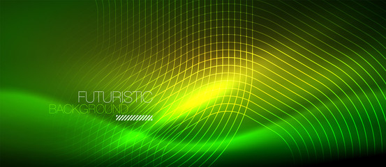 Neon glowing lines, magic energy space light concept, abstract background wallpaper design