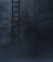 Old ladder in a dark room,3d rendering