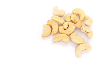 heap cashews on white background.