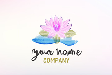 Beautiful lotus flower decoration watercolor logo vector image