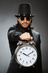 Vintage concept with man wearing black top hat