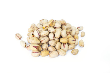 heap pistachio on white background.
