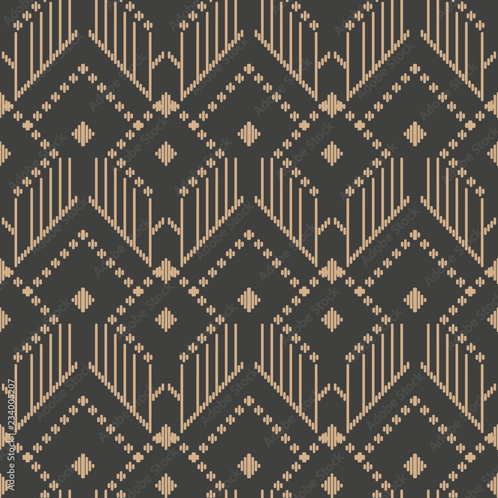 Wall mural vector damask seamless retro pattern background aboriginal geometry check stitch cross frame line