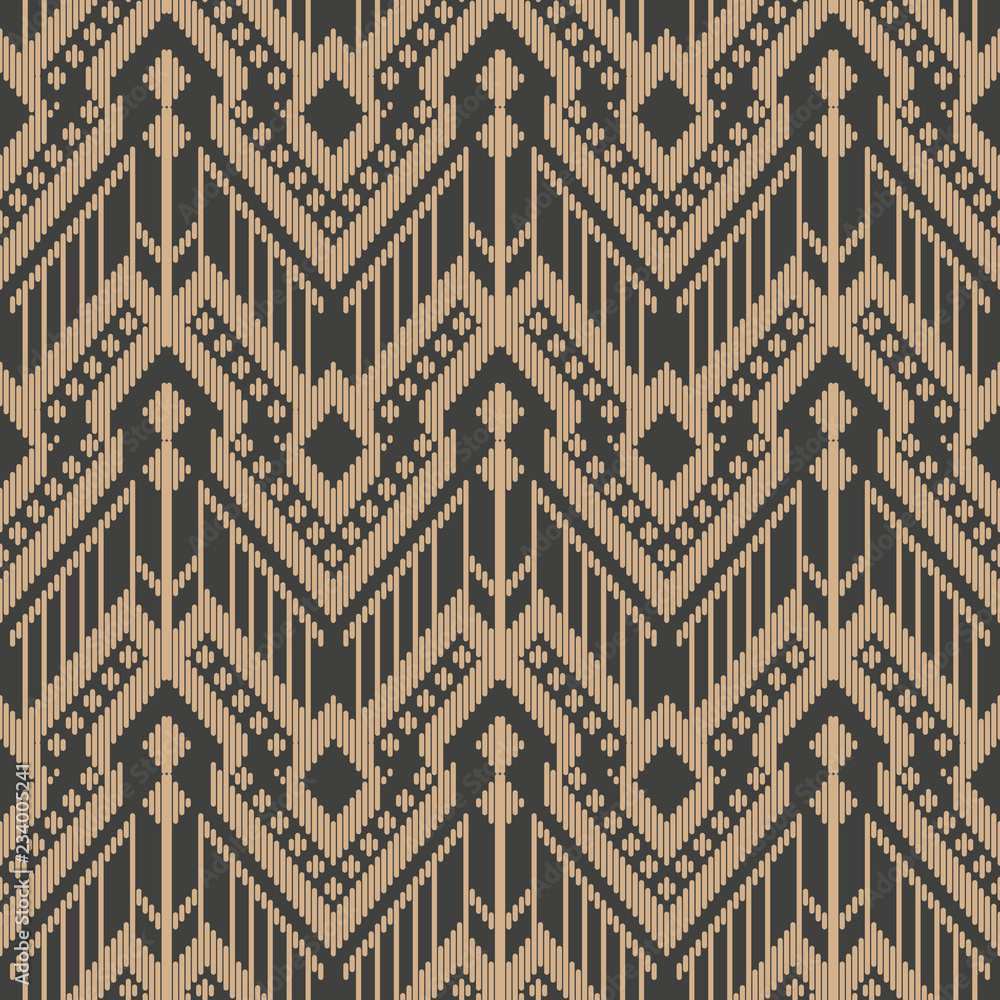 Wall mural vector damask seamless retro pattern background aboriginal geometry check stitch cross frame line