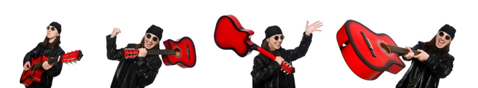 Young guitar player isolated on the white