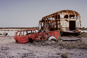 abandoned old car in desert