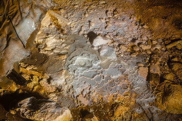 Underground abandoned mine white calcite carbonate of lime stone