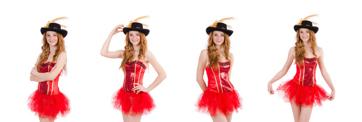 Red hair girl in carnival costume isolated on white