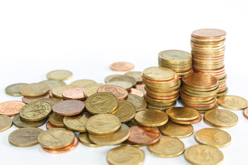 coins money on white background.