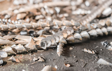 metal steel shavings turning production for design background
