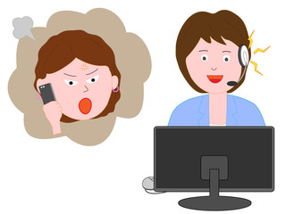 消費者の苦情に対するカスタマーセンターの女性の対応。