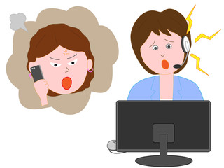 消費者の苦情に対するカスタマーセンターの女性の対応。