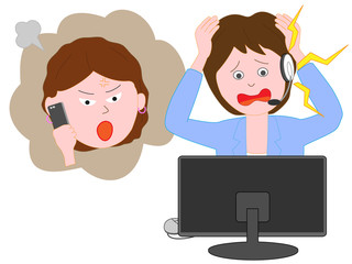 消費者の苦情に対するカスタマーセンターの女性の対応。