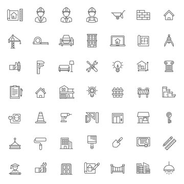set of architecture construction icon, with simple outline concept and editable stroke, vector eps 10