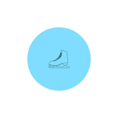 Vector illustration. Woman figure Skates icon iolated on blue circle on white background.