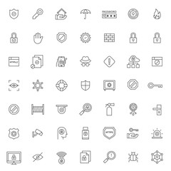 big set of protection security icon vector design with simple outline and modern style, editable stroke vector eps 10