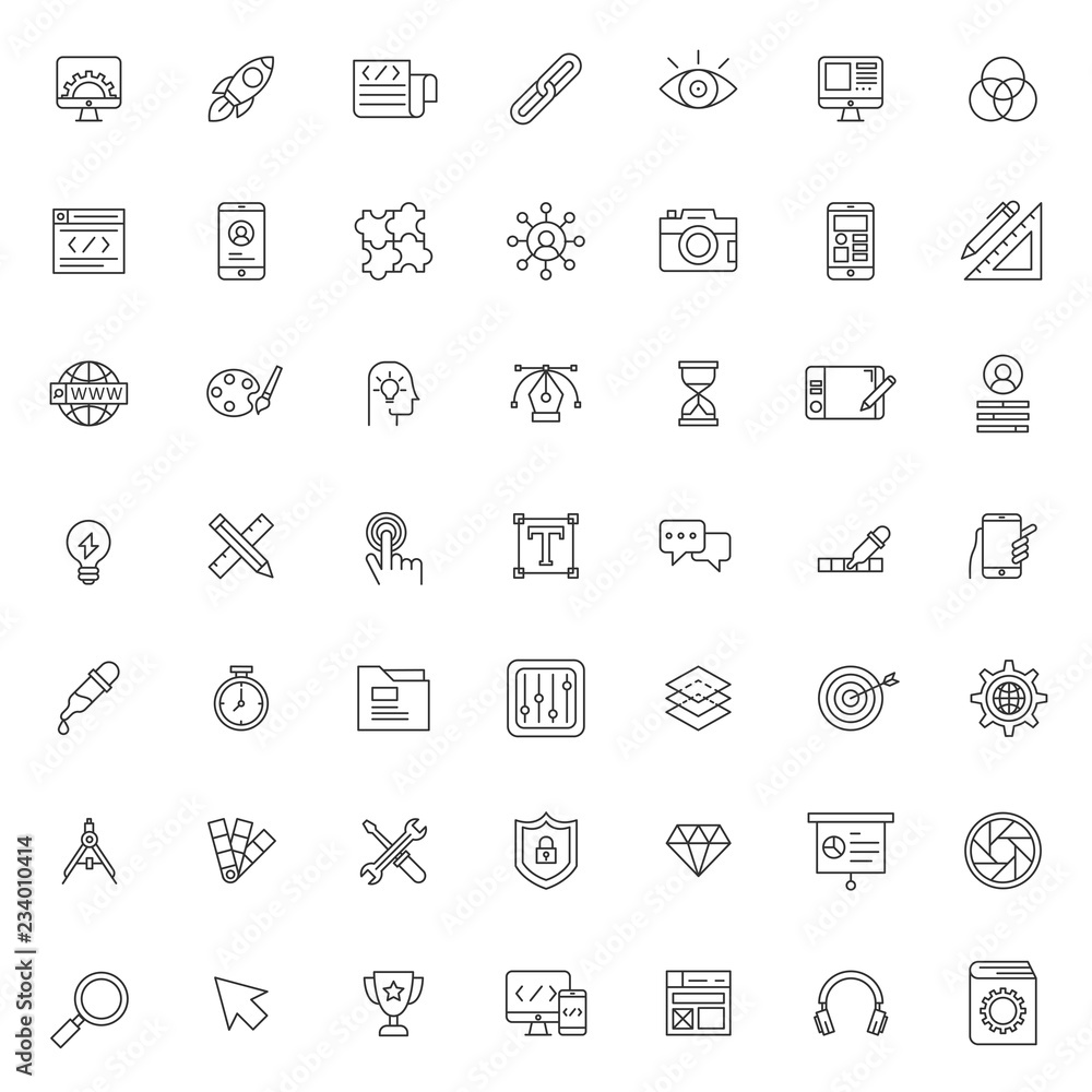 Poster big set of web design icon vector design with simple outline and modern style, editable stroke vecto