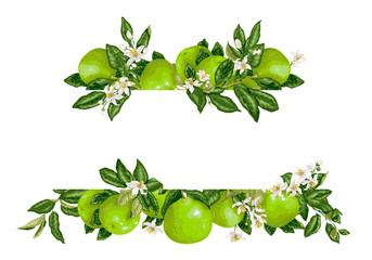 Template frame decprative vector element with citrus flowers and fruits
