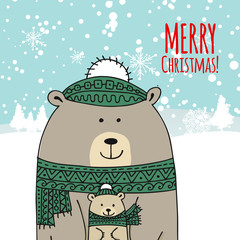 Christmas card with bears family