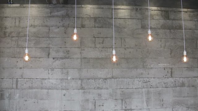 Quintuple vintage retro hanging light bulbs, stock footage