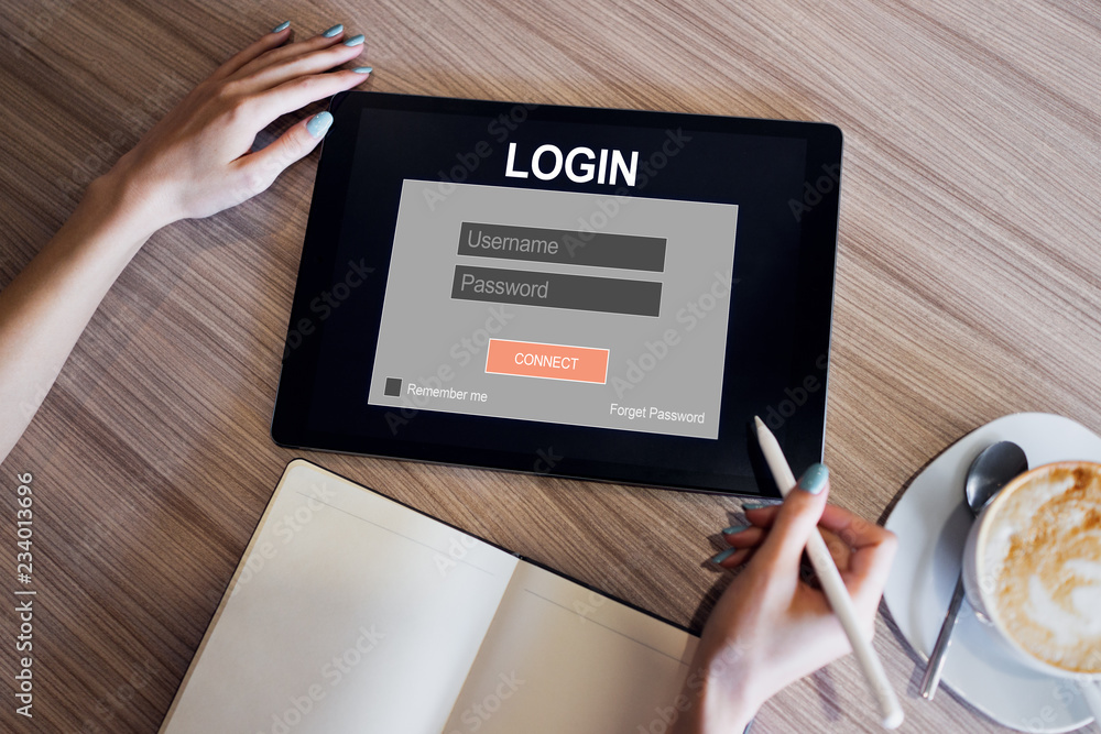 Aufkleber access window. enter login and password. cyber protection. information privacy. internet and technol