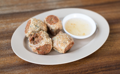 Deep fried crab meat roll,street food in thailand
