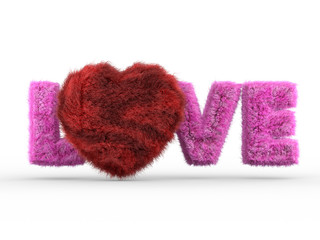Cute fluffy pink heart shape on white. 3D