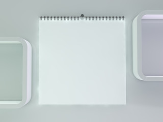 Blank wall calendar with spring. 3D