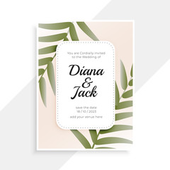 wedding invitation card design with leaves
