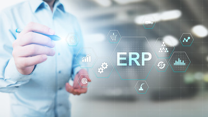 ERP - Enterprise resource planning business and modern technology concept on virtual screen.