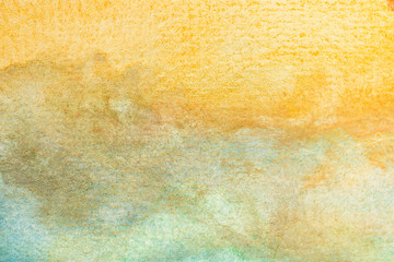 abstract yellow, brown, green and turquoise watercolor background. art hand paint